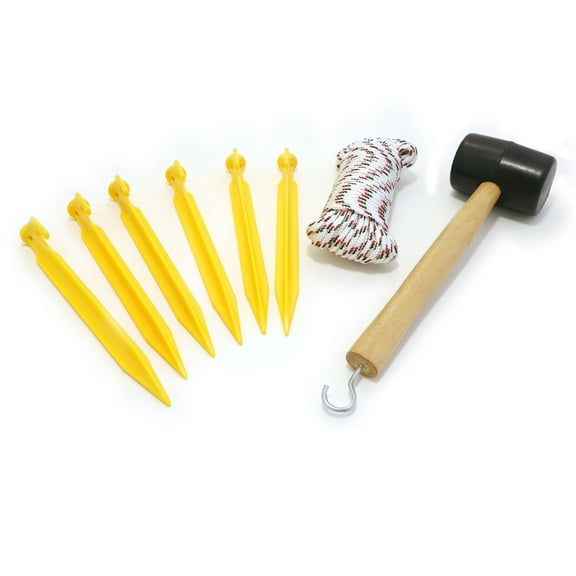 Coghlan's ABS Plastic Tent Pegs (6 Pack) + 50-foot Utility Cord + Rubber Tent Peg Mallet