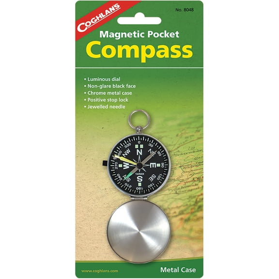 Coghlans Pocket Compass, Chrome Metal Case with Magnetic Needle Point for Camping and Hiking