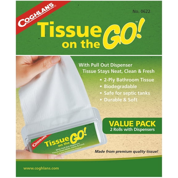 Coghlan's Tissue On The Go 2-Ply Toilet Paper, Biodegradable, 2 Rolls Pack
