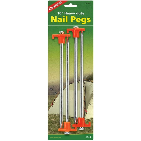 Coghlan's 10" Heavy Duty Metal Nail Pegs - Steel Construction - 4 Count