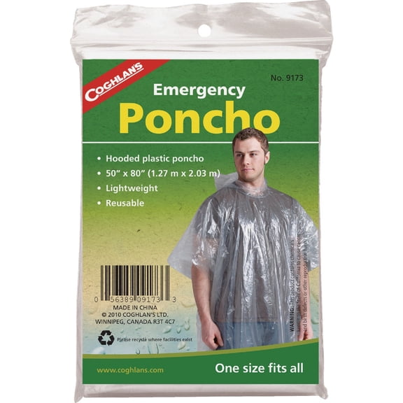 Coghlans 9173 Emergency Poncho, Clear Polyethylene, One Size