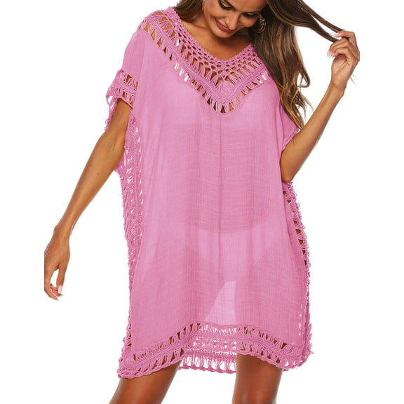 Cogild Bathing Suit Cover Ups for Women Hollow out Crochet Cover up Beach Coverup Swimsuits Pink