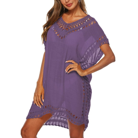 Cogild Bathing Suit Cover Ups for Women Purple Hollow out Crochet Cover up Beach Coverup Swimsuits