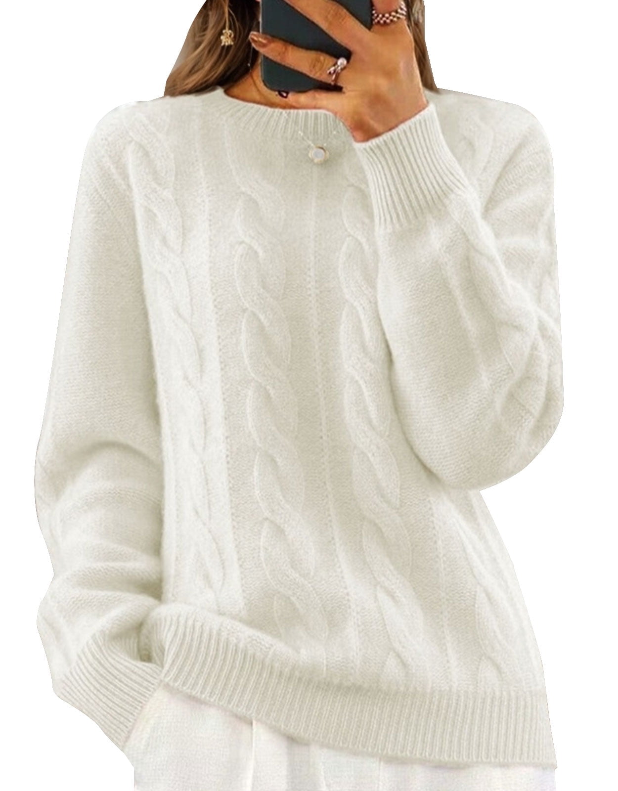 Solid Color Long Sleeve High Neck Casual Loose Pullover Knitted Sweater