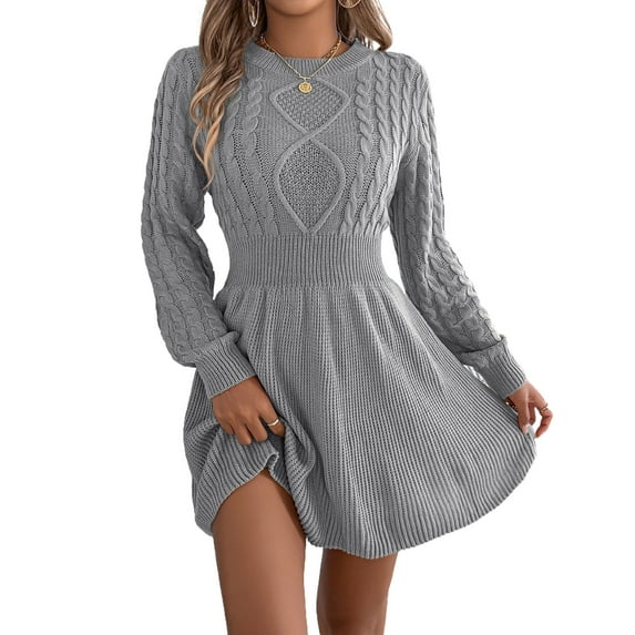 Cogild Cable Knitted Sweaters for Womens Dress with Long Sleeves Crew Neck Tunic Dress Sweaters Versatile Fit Classic Design for Casual Outfits