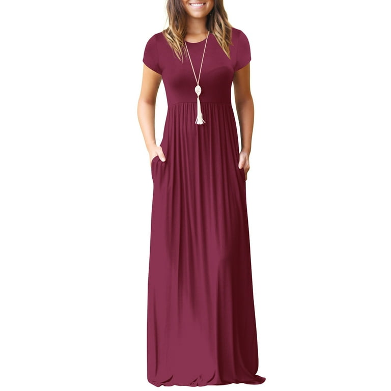 Cogild Dress for Womens Summer Casual Solid Color Maxi Dresses Plus Size Sun Dresses Walmart