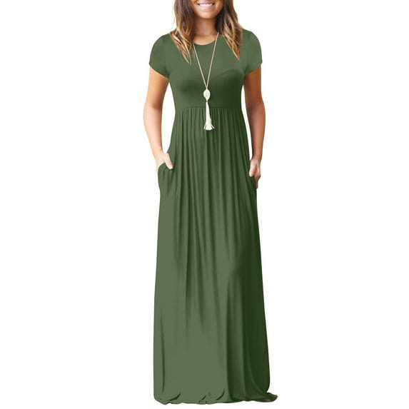 Cogild Dress for Womens Summer Casual Solid Color Maxi Dresses Plus Size Sun Dresses