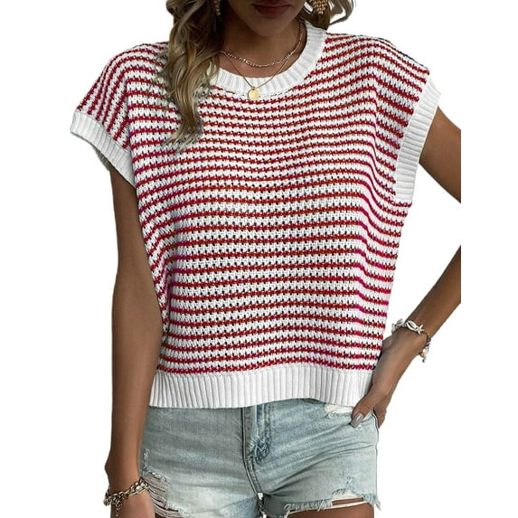 Cogild Houndstooth Pattern Trendy Sweaters for Womens Short Sleeves Lightweight Sweaters
