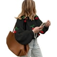 thumbnail image 1 of Cogild Knitted Oversized Sweaters for Womens with Cherry Embellishments for Casual Wear Solid Color Long Sleeves Fall Winter Sweaters for Womens, 1 of 7