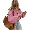 thumbnail image 1 of Cogild Knitted Oversized Sweaters for Womens with Cherry Embellishments for Casual Wear Solid Color Long Sleeves Fall Winter Sweaters for Womens, 1 of 7