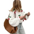thumbnail image 1 of Cogild Knitted Oversized Sweaters for Womens with Cherry Embellishments for Casual Wear Solid Color Long Sleeves Fall Winter Sweaters for Womens, 1 of 8