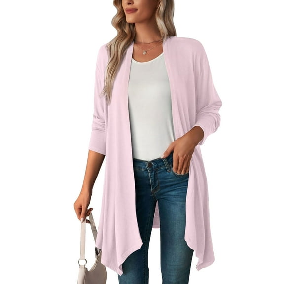Cogild Long Open Front Cardigans for Women Comfortable Knitted Layering with Three-Quarter Sleeves Comfort Wear