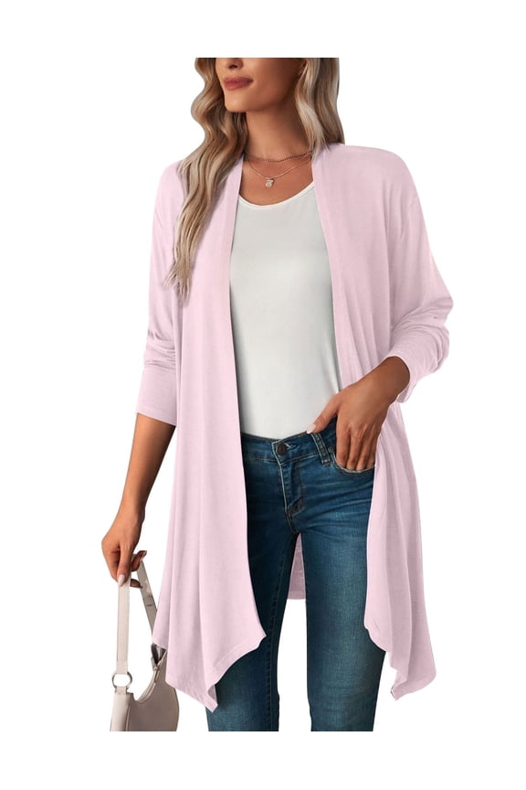 Long Open Front Cardigans for Women Comfortable Knitted Layering with Three-Quarter Sleeves Comfort Wear