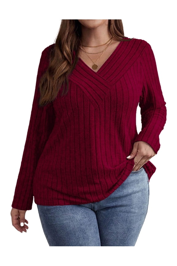 Plus Size Sweaters for Women Ribbed Knit Long Sleeve Oversized Top