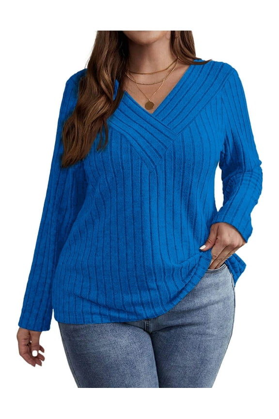 Plus Size Sweaters for Women's Fall and Winter Knitted Ribbed Plus Sweaters for Ladies Oversized Long Sleeves Shirts for Womens Cozy Elegance and Versatile Style