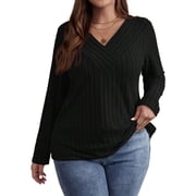 Cogild Plus Size Sweaters for Women Ribbed Knit Long Sleeve Oversized Top