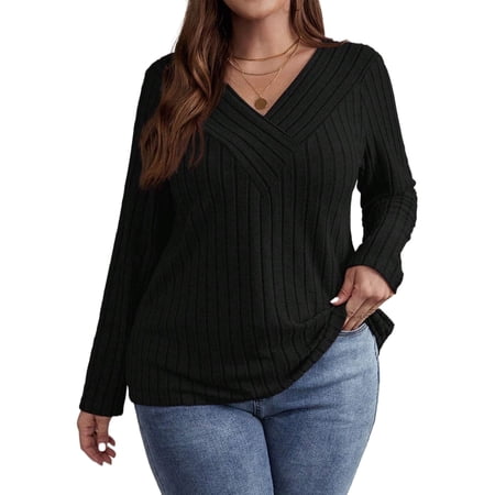 Cogild Plus Size Sweaters for Women Ribbed Knit Long Sleeve Oversized Top