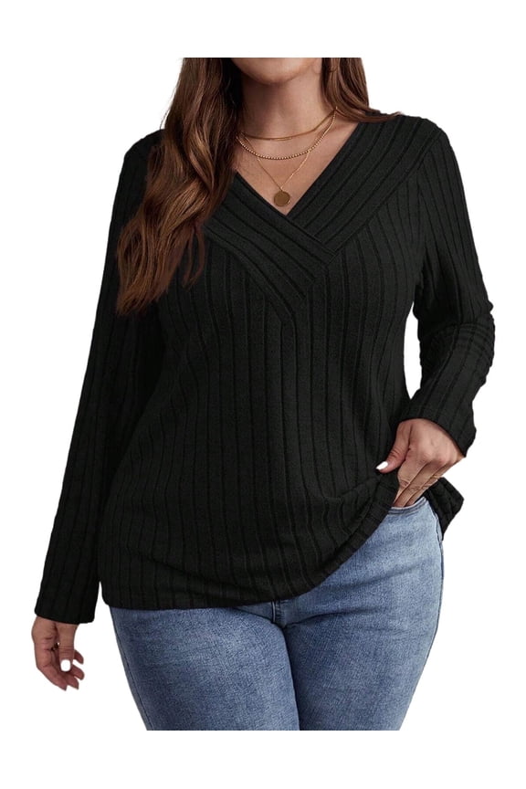 Plus Size Sweaters for Women Ribbed Knit Long Sleeve Oversized Top