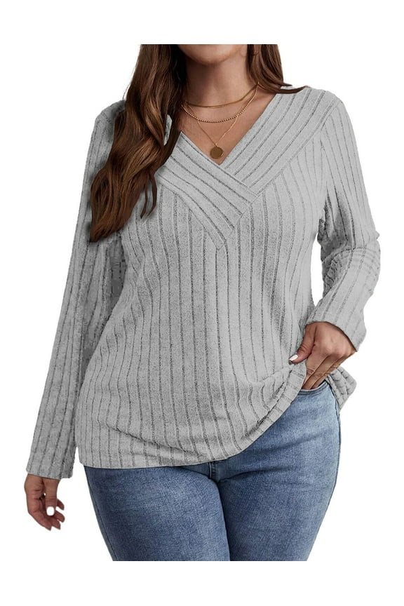 Plus Size Sweaters for Women's Fall and Winter Knitted Ribbed Plus Sweaters for Ladies Oversized Long Sleeves Shirts for Womens Cozy Elegance and Versatile Style