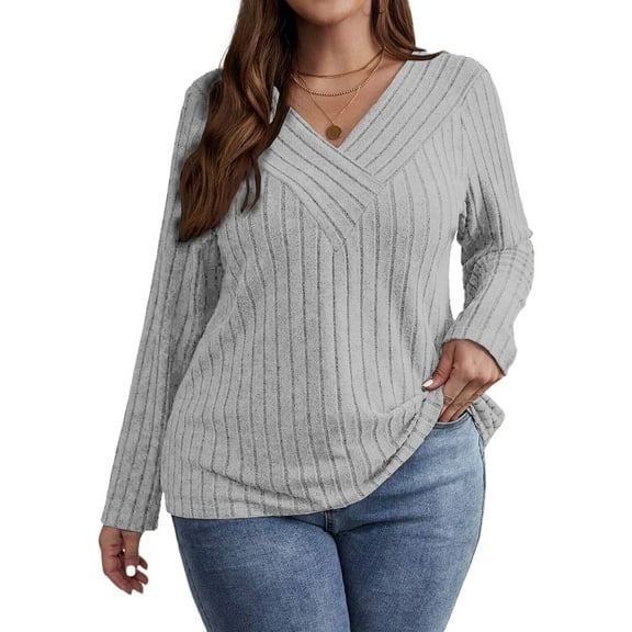 Cogild Plus Size Sweaters for Women's Fall and Winter Knitted Ribbed Plus Sweaters for Ladies Oversized Long Sleeves Shirts for Womens Cozy Elegance and Versatile Style