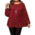 thumbnail image 1 of Cogild Plus Sweaters for Womens Plus Long Sleeves Shirts for Womesn Plus Size Shirts for Women's Long Sleeve Flowing Shirt with Elegant Pleats for Formal Casual Wear, 1 of 4