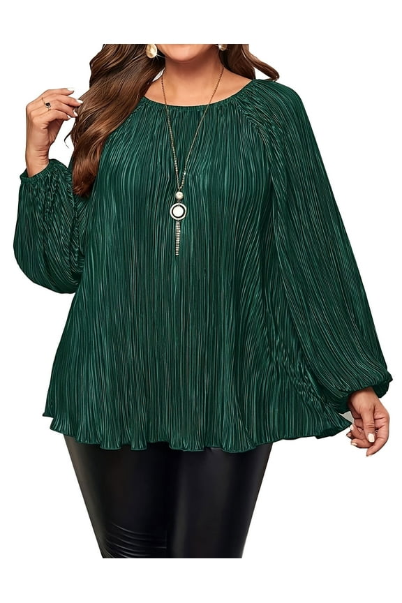 Plus Sweaters for Womens Plus Long Sleeves Shirts for Womesn Plus Size Shirts for Women's Long Sleeve Flowing Shirt with Elegant Pleats for Formal Casual Wear