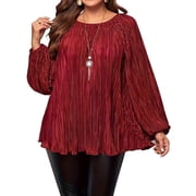 Cogild Plus Size Sweaters for Women - Long Sleeve Pleated Flowy Top for Casual & Work XL-5XL