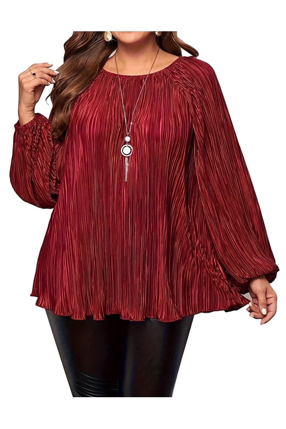 Plus Size Sweaters for Women - Long Sleeve Pleated Flowy Top for Casual & Work XL-5XL