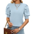 thumbnail image 1 of Cogild Puff Sleeves Sweaters for Womens Short Sleeve Crew Neck Oversized Sweaters Tops Solid Color, 1 of 7