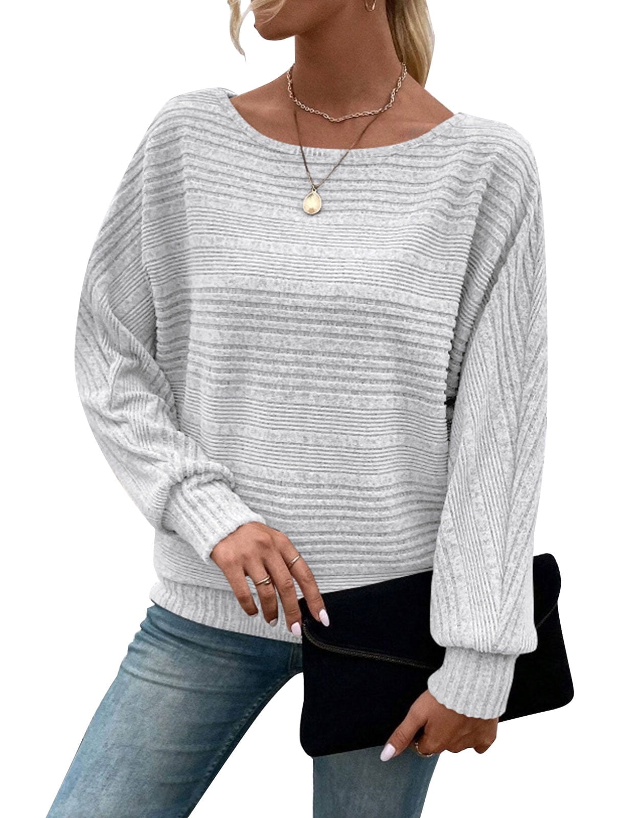 Cogild Ribbed Knit Pullover Striped Sweaters for Womens Lightweight ...