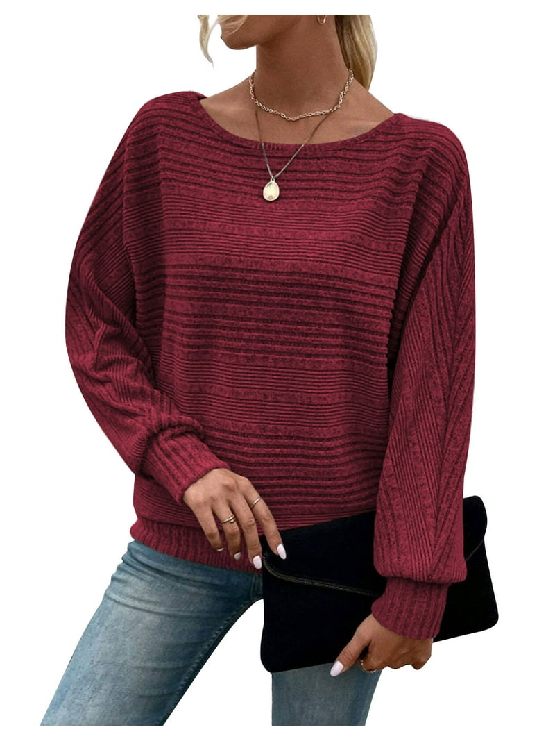 Cogild Ribbed Knit Pullover Striped Sweaters for Womens