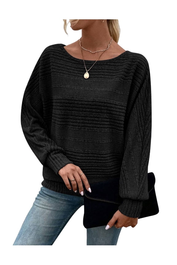 Ribbed Knit Pullover Striped Sweaters for Womens Lightweight Shirts for Ladies Long Sleeves Crewneck Design Cozy Oversized Tops