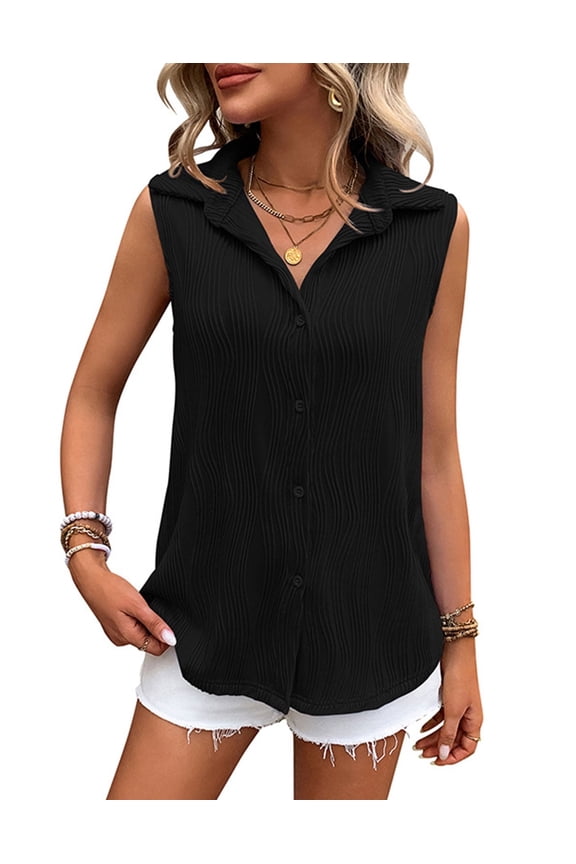 Women's Sleeveless V-Neck Button-up Blouse for Summer