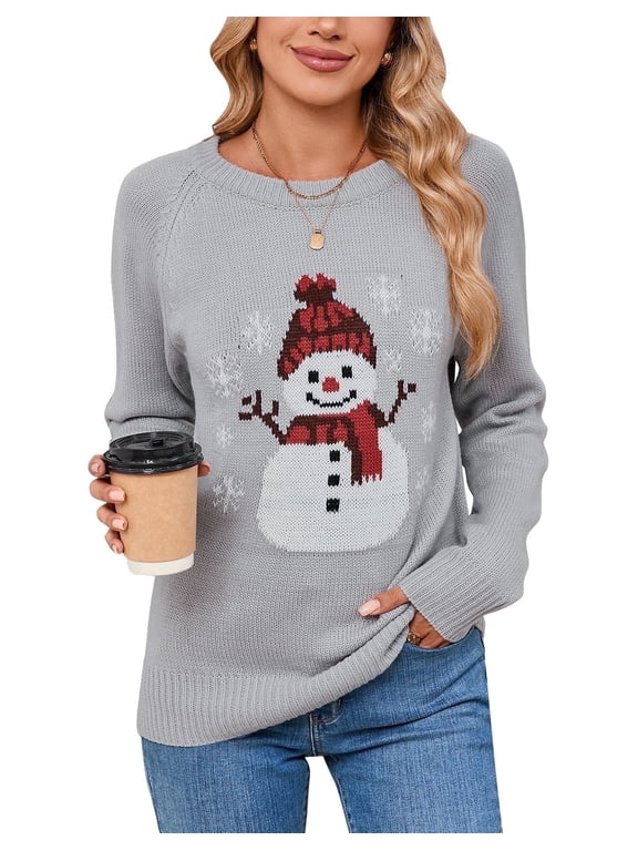 Christmas Sweaters for Women Snowman Knit Crewneck Long Sleeve Pullover Holiday Sweater