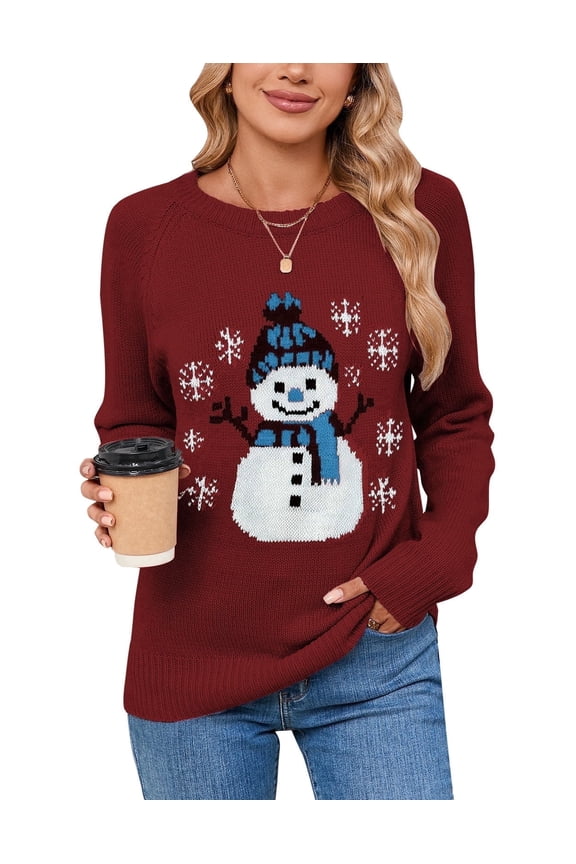 Snowman Christmas Sweaters for Womens Cozy Holiday Knitted Pullover for Winter