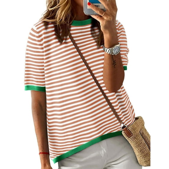 Cogild Striped Knit Sweater for Womens Perfect for Casual Outings Stylish and Comfortable Spring and Summer Relaxed Days