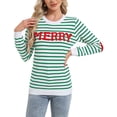 thumbnail image 1 of Cogild Women's Sweater Striped Crew Neck Long Sleeve Pullover Knit Top with MERRY Embroidery Christmas Winter Casual, 1 of 7