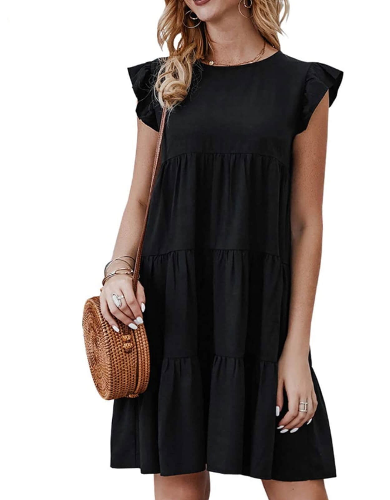 Women's Summer Maxi Dress - V Neck Short Sleeve Boho Ruffle Dress, Casual Vacation & Cocktail Dress