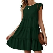 COGILD Summer Dresses Casual Short Sleeve Round Neck Mini Dresses Floral Print Sundresses For Women