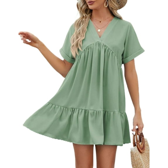 Cogild Summer Dresses Casual Short Sleeve Square Neck Mini Dresses Floral Print Sundresses For Women