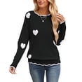 thumbnail image 1 of Cogild Sweaters for Women Heart Knit Sweater, Scalloped Crew Neck Long Sleeve Casual Pullover, 1 of 12