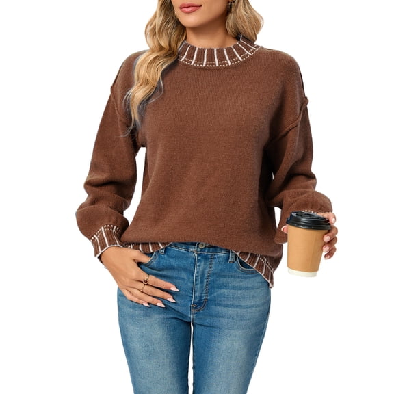 Cogild Sweaters for Women Mock Neck Long Sleeve Knit Pullover Casual Ribbed Trim Fall Winter Sweater