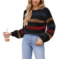 thumbnail image 1 of Cogild Sweaters for Women Striped Crewneck Long Sleeve Knit Pullover Sweater, 1 of 10