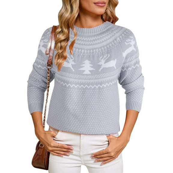 Cogild Ugly Christmas Sweaters for Womens Tree Gingerbread Man Pattern Sweaters Crew Neck Knitted Sweaters for Womens Warmth Winter Tops