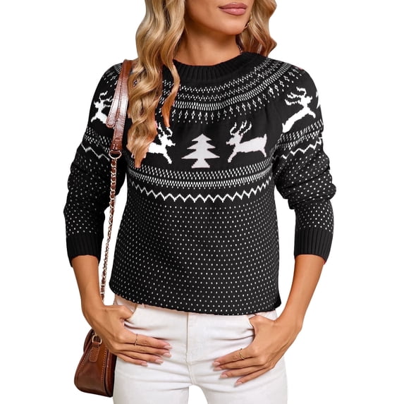 Cogild Ugly Christmas Sweaters for Womens Tree Gingerbread Man Pattern Sweaters Crew Neck Knitted Sweaters for Womens Warmth Winter Tops