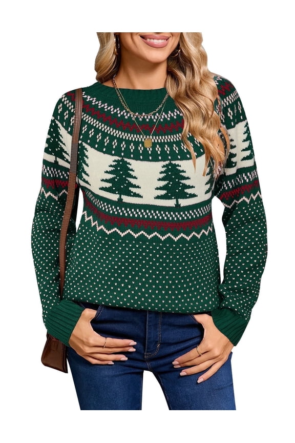 Ugly Christmas Sweaters for Womens Tree Gingerbread Man Pattern Sweaters Crew Neck Knitted Sweaters for Womens Warmth Winter Tops