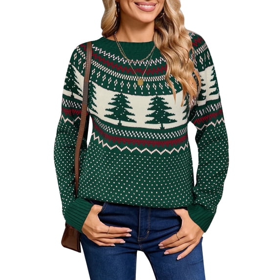 Cogild Ugly Christmas Sweaters for Womens Tree Gingerbread Man Pattern Sweaters Crew Neck Knitted Sweaters for Womens Warmth Winter Tops