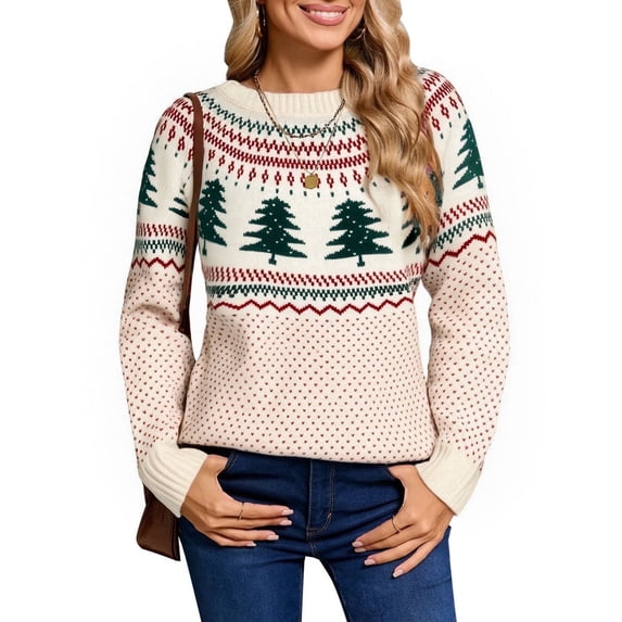 Cogild Ugly Christmas Sweaters for Womens Tree Gingerbread Man Pattern Sweaters Crew Neck Knitted Sweaters for Womens Warmth Winter Tops