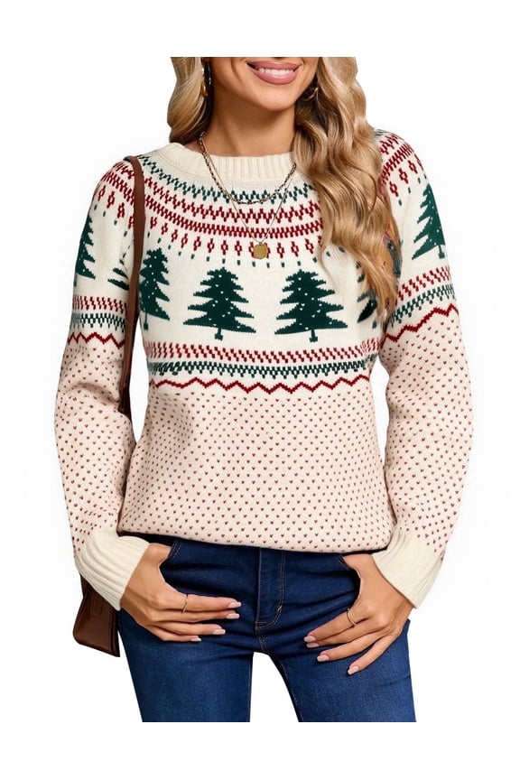 Ugly Christmas Sweaters for Womens Tree Gingerbread Man Pattern Sweaters Crew Neck Knitted Sweaters for Womens Warmth Winter Tops