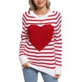 thumbnail image 1 of Cogild Women Cute Heart Sweaters Casual Crew Neck Pullover Cable Knitted Striped Color Long Sleeve Sweaters for Womens, 1 of 7